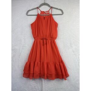 Ella Moss Womens Halter Mini Ruffle Tiered Dress Orange Size XS Girls 12